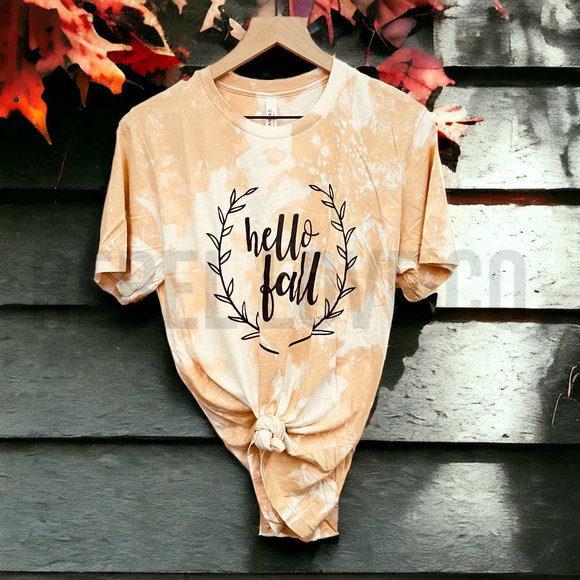 Tops - Hello Fall Tie Dye, Bleach Dye T Shirt Handmade Size Large